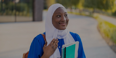 Student studying confidently